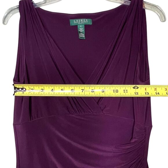 Lauren Ralph Lauren Dress Womens 6 Ruched Sleeveless V Neck Cocktail Party - Picture 3 of 10